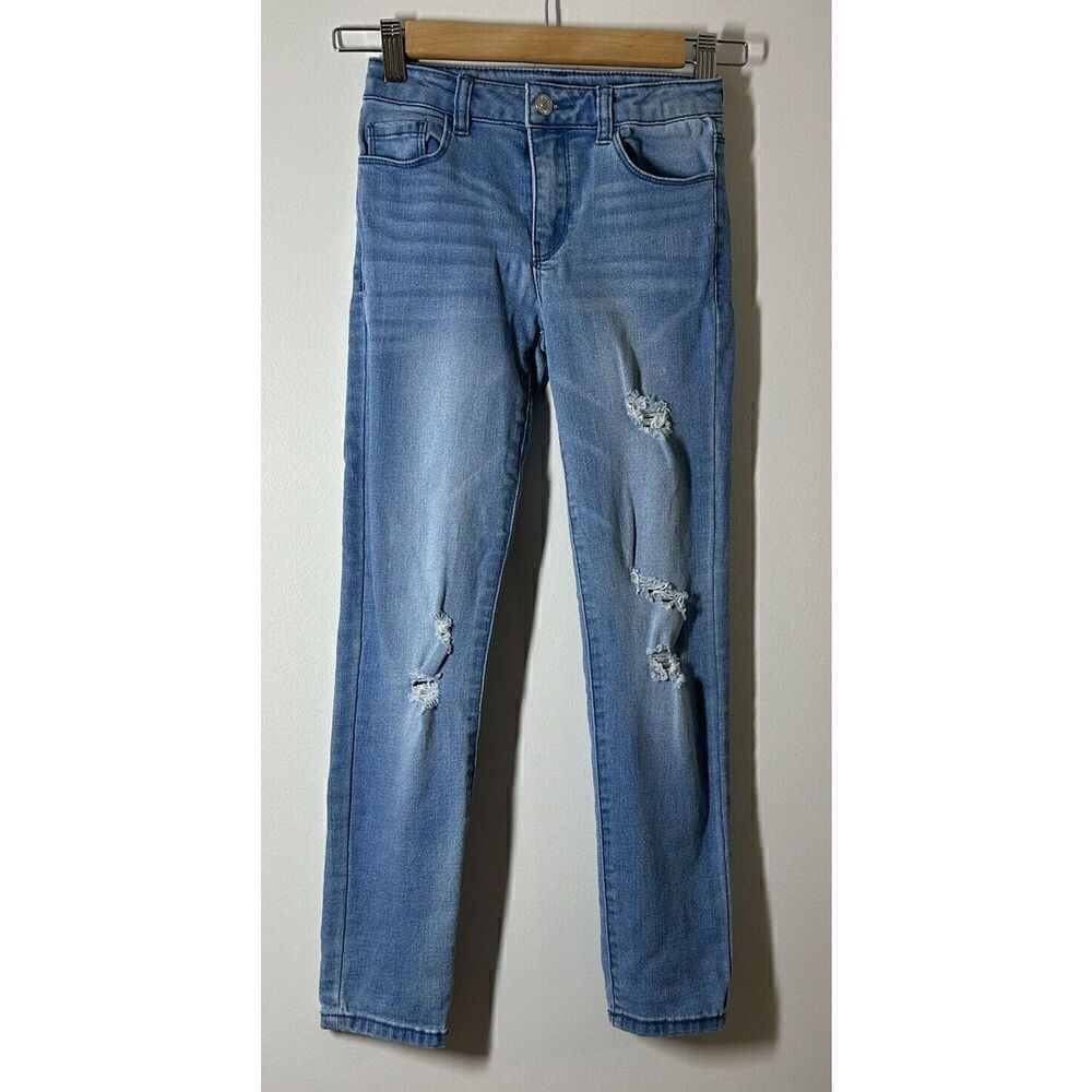Forever 21 Girls Straight Leg Distressed Jean Light Wash Size 7/8